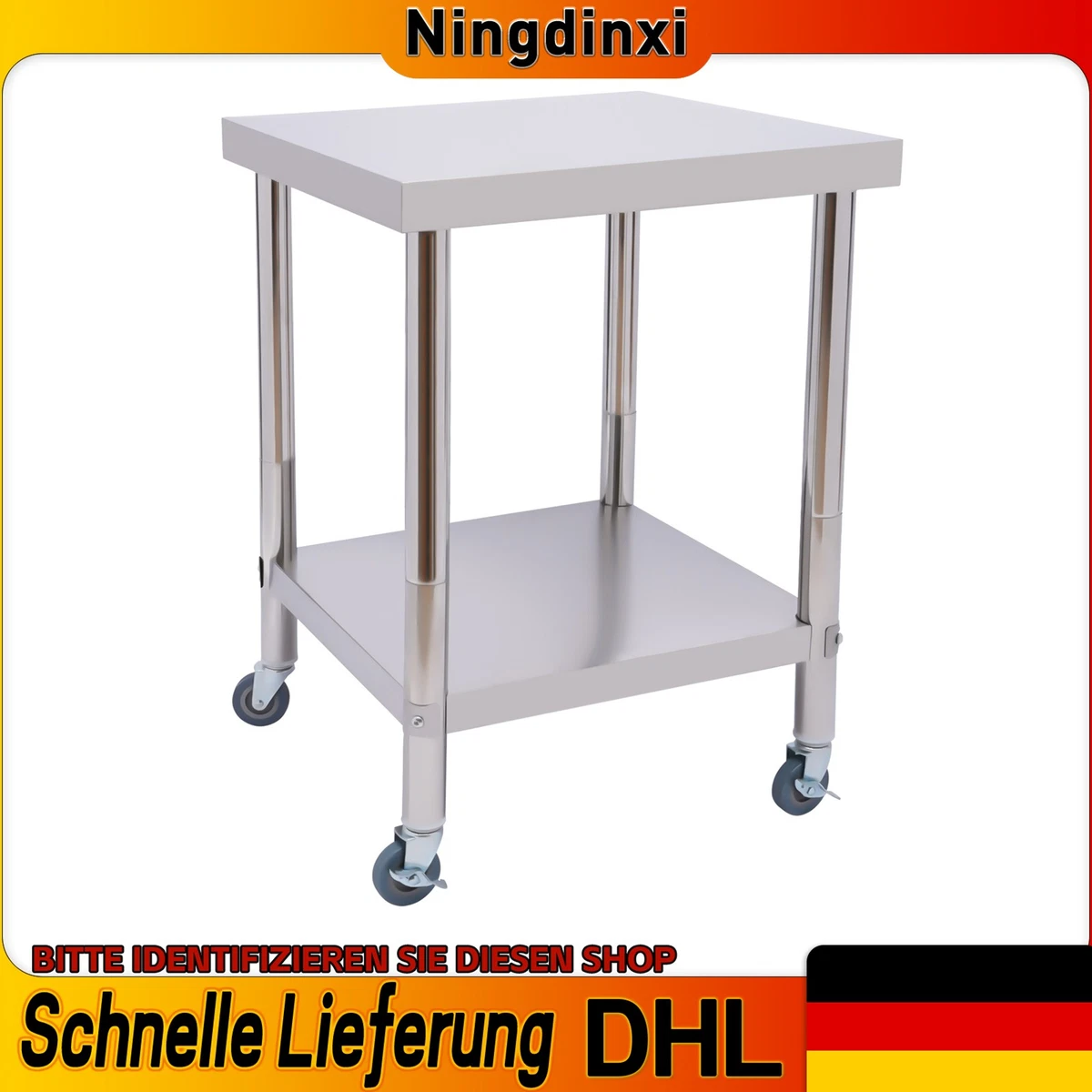 AMDBRAIL Edelstahl Küche Arbeitstisch Tisch 61x46x85cm 2 Ebenen, mit Rollen, für Lebensmittelzubereitung Küche & Ablagefläche Multifunktionale Gastro Zubereitungstisch Grilltisch