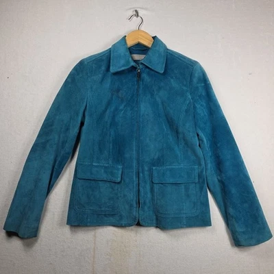 Chaqueta Blazer Liz Claiborne Para Mujer Turquesa Gamuza Cuero S Oficina Western Foto 1 de 4