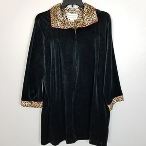 CINEMA ETOILE Loungewear Black Velvet Robe Satin Animal Print Collar ~ Size XL - Picture 1 of 7