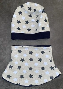 Schal/ Schlauchschal und Mütze Set mit Sternen - Größe 98/104 - Grau-Blau - Bild 1 von 9