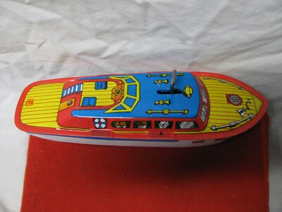 De colección J. Chien Juguete de Cuerda Lito Barco Yate con Hélice 8 3/4 pulgadas *Funciona* Foto 1 de 4