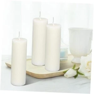 3 Pcs Ribbed Pillar Candles - 2x6'' Ribbed Candles Soy Wax Scented Wedding - Picture 1 of 8