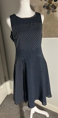 Vestido Falda The Limited Azul Marino Blanco Lunares Calce y Acampanado Forrado Imitación Envolvente 4 Foto 1 de 4