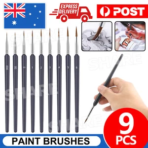9 Pcs Artist Paint Brush Sable Hair Detail Miniature Brush Painting Brushes Set - Picture 1 of 9