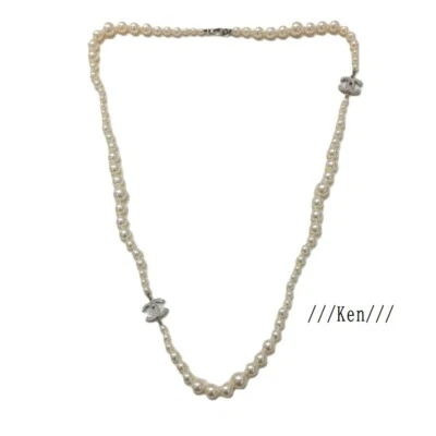 CHANEL Necklace Pendant choker Chain CC Logo pearl Gold White Rare ken 90cm F/S - Image 1 of 4