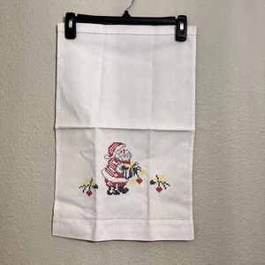 Kitchen Dish Tea Hand Towel White Christmas Santa Cross Stitch 13 3/8 X 20 3/4 - Picture 1 of 19