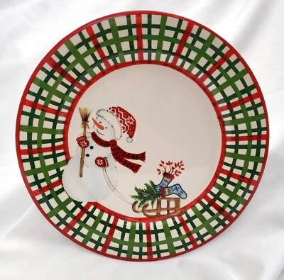 Plato de cena Laurie Gates COUNTRY ROADS NAVIDAD plato para servir muñeco de nieve y trineo Foto 1 de 3