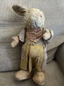 Antique Standing Bunny Rabbit Plush Movable Arms Glass Eyes 14" Straw Stuffed - Picture 1 of 19