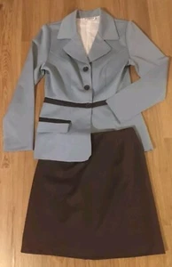 THE STEPS Vtg Women's Suit Set Small Blazer Jacket Skirt Blue Black Classic - Picture 1 of 6