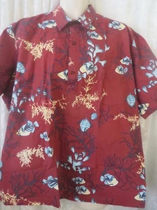 Camisa de campamento vintage hawaiana BUNZ EYE vino borgoña FishTurtle 3/4 botones 2xl  - Imagen 1 de 3