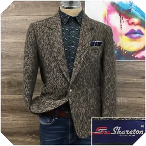 VINTAGE Mens Knit Tweed Blazer Sport Coat Casual Jacket Size 38S Wool Brown Suit - Picture 1 of 13