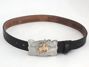 JUSTIN Belt Black Tooled Leather Rodeo Western Cowboy Buckle USA Youth 26 $49 * - Picture 1 of 4