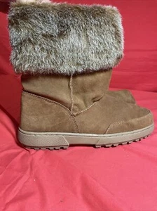 Rampage ASHLEE Women's Brown Boots Leather Faux Fur Pull On Size 10 Excellent - Picture 1 of 5