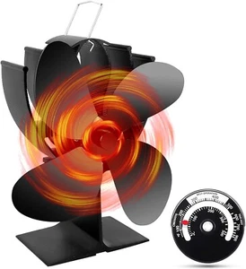 VODA 4-Blade Heat Powered Stove Fan for Wood/Log Burner/Fireplace Increases 80% - Picture 1 of 6