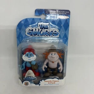 SET ACTION FIGURE THE SMURFS PAPA SMURF & HACKUS MOSC JAKKS 2,5" 2013 RARO - Foto 1 di 3