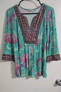 Top tunica donna paillettes morbidi dintorni extra large verde rosa contadino boho - Foto 1 di 7