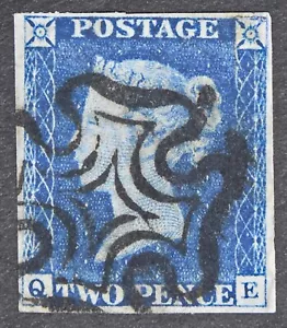 GB SG5 QV 1840 2d Blue, QE, Black Maltese Cross, Used - Picture 1 of 2