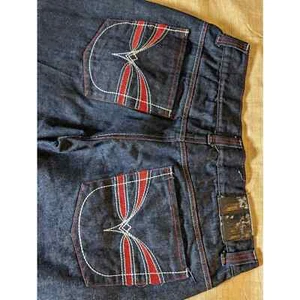 Old Skool Men's Dark Blue Denim Jeans Size 36 Embroidered - Picture 1 of 6