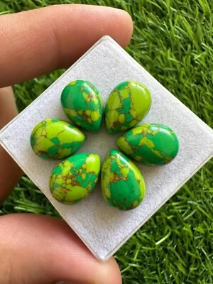 Natural Green Copper Turquoise 10x14MM Pear Cabochons 10Pcs Lot Loose Gemstone - Image 1 of 4