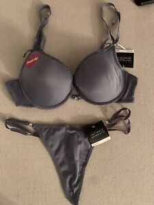 “New” Elegant Push Up Bra Panty Set Size 34B/M Color Gray
