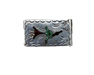 Vintage Silver Tone Turquoise and Coral Bird Native American Money Clip - Picture 1 of 5