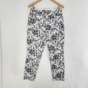 Ellen Tracy geblümte Damenhose Größe 8 weiß schwarz lila fünf Taschen - Bild 1 von 10