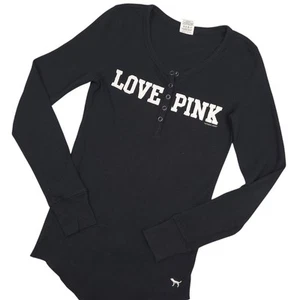 Vintage Victoria's Secret Pink Damen Love Pink Langarm Henley Shirt Gr. XS schwarz - Bild 1 von 10