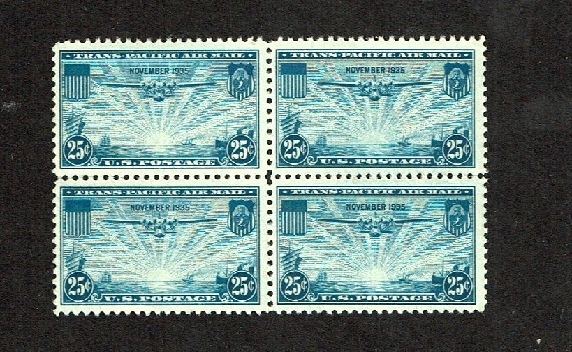 1935 U.S. AIRMAIL TRANS-PACIFIC 25c "China Clipper" Blk of 4 Sc#C20 M/NH/OG GEM! - Image 1 of 1