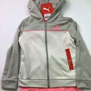Puma Youth Girls Full Zip Hoodie & T-Shirt 2-Piece Set, Pink/Gray, Size 6 - Picture 1 of 9
