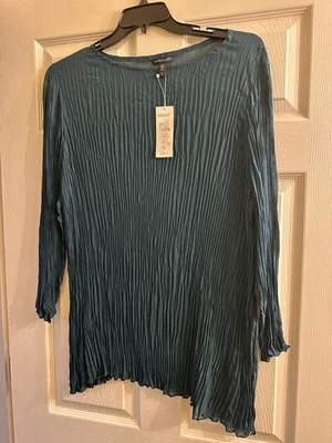 NWT Eileen Fisher Aegean Crinkled Sheer Silk Georgette Bateau Neck Tunic Size M - Image 1 of 4