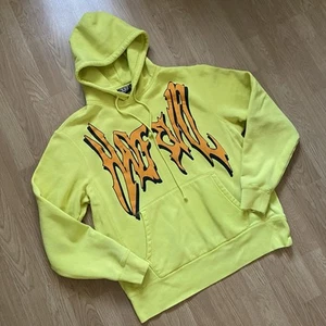 Half Evil 333 Yellow Hoodie Sweatshirt Puffy Print Mens Large - Picture 1 of 11