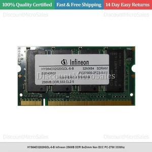 HYS64D32020GDL-6-B Infineon 256MB DDR SoDimm Non ECC PC-2700 333Mhz - Picture 1 of 1