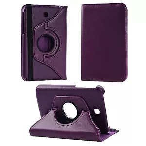 CASE FOR SAMSUNG GALAXY TAB 3 P3200 PURPLE PU LEATHER 360 DEGREE ROTATING COVER - Picture 1 of 5