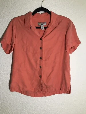 Caribbean Joe 女式珊瑚纽扣前丝绸混纺上衣 S 码 — 第 1/4 张图片