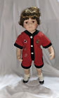Handsome Boy Porcelain Doll in Red Blue 1 piece with Patches and Letters, Tall