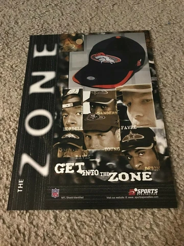 1998 SPORTS SPECIALTIES NFL HAT Poster Print Ad DEION SANDERS BARRY BRETT FAVRE Cover