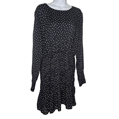 TOP SHOP 10 черный белый горошек со сборками талии длинные рукава мини-платье - Изображение 1 из 4