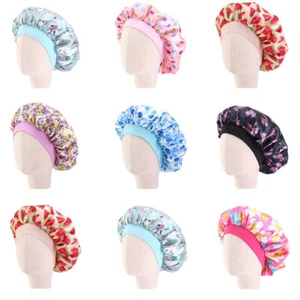 Kids Satin Night Sleep Cap Hair Care Bonnet Hat Head Cover Wide Band Adjust Caps - Picture 1 of 15
