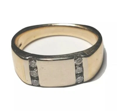 14kt Gold 2 Tone Square Signet Band Ring with 6 Channel Set Diamonds - Size 10 - Image 1 of 4