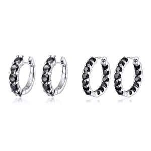 3/3.5mm Black Real Moissanite Huggie Hoop Earrings for Women 925 Sterling Silver - Picture 1 of 14