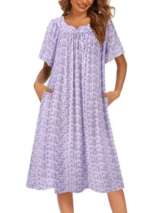 Womens Nightgown Short Sleeve House Dress with Pockets-Floral Print Mumu Dres... - Picture 1 of 6
