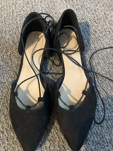 Chinese Laundry Black Suede Ballet Flats Tie Up Size 10 New Gorgeous! Dressy - Picture 1 of 8