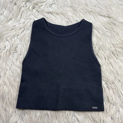 Gilly Hicks Women's S Black Ribbed High Neck Crop Top - Image 1 of 4