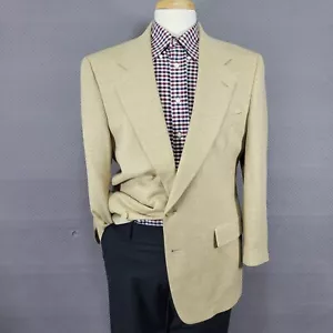 JOS A BANK KENT Men's Sport Coat Blazer Herringbone Beige Silk Linen Wool 43R - Picture 1 of 14