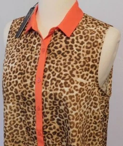 NWT Kim Kardashian Kollection Leopard Print Sleeveless Shirt Blouse Tank XS Smal - Picture 1 of 5