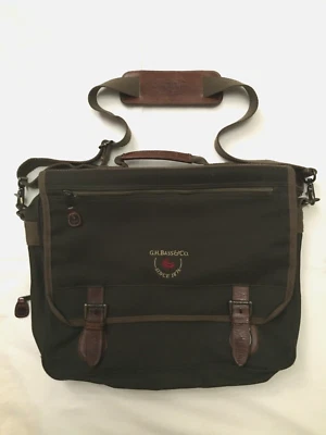 Bolso Mensajero de Lona Verde GH Bass Co Portatil con Acentos de Cuero Foto 1 de 4