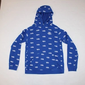 Nike Men Small Blue White Hoodie Club Script AOP Long Sleeve Pullover Sweatshirt - Picture 1 of 7