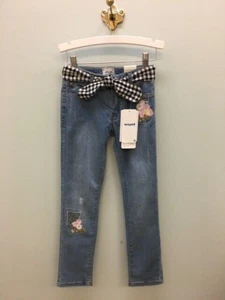 Mayoral NWT Girls Size 6 Embroidered Denim Jeans w/ gingham belt - Picture 1 of 4