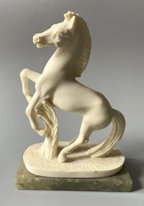 Signed A. Giannelli Alabaster Horse Statuette on Grey Marble Stand - Picture 1 of 5
