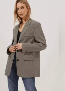 ASTR Black Ivory Mini Check Plaid Boyfriend Oversized Blazer Jacket NWOT Xsmall - Picture 1 of 6